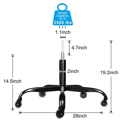 Frassie 28 Inch Office Chair Metal Base Replacement Heavy Duty Computer Chair Base Part with 5 Casters 1 Gas Lift Cylinder (Black)