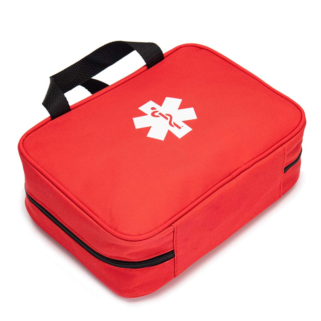 Jipemtra Red First Aid Bag Empty Travel Rescue Pouch First Responder Storage Medicine Emergency Bag for Car Home Office Kitchen Sport Outdoors (Red with Folders)