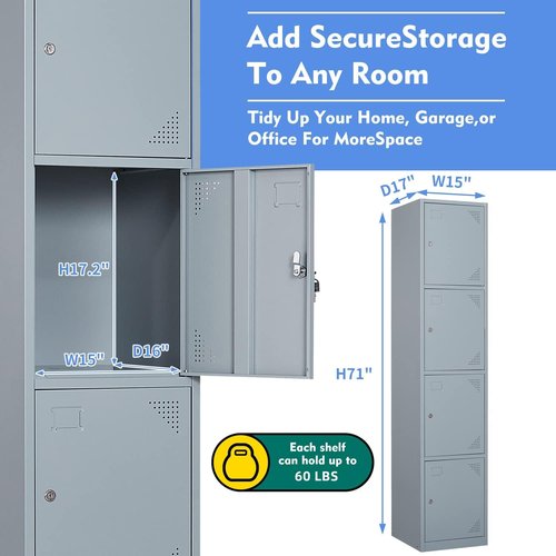 EcoSummer Metal Storage Cabinets with Lock Doors, Metal Garage Storage Cabinet, 4 Doors Tall Locker Organizer Steel Garage Cabinets Shelves for Office,Home,Garage,Gym,School