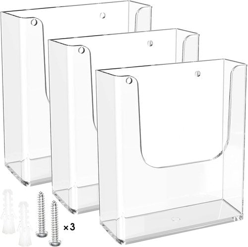 MaxGear Wall Mount Brochure Holder - 8.5x11 Clear Acrylic Pamphlet Organizer | 3 Pack for Office & Events