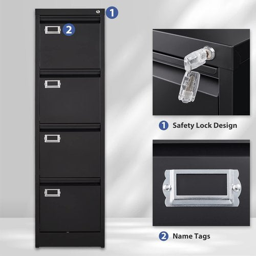 Anxxsu 4 Drawer File Cabinet, Filing Cabinets for Home Office, Metal Vertical File Storage Cabinet with Lock, Locking File Cabinet for A4 Legal/Letter, 15" W x 17.7" D x 50.1" H, Assembly Required