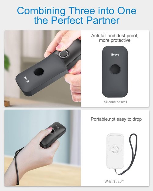 Eyoyo Mini Bluetooth Barcode Scanner - 3-in-1 Wireless & USB Connectivity | Portable Black Design for iOS, Windows, Android
