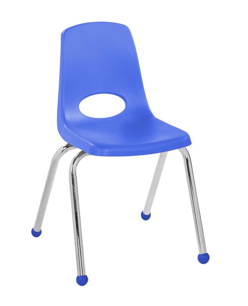 FDP 16" School Stack Chair, Stacking Student Seat with Chromed Steel Legs and Ball Glides; For In-Home Learning or Classroom - Blue (6-Pack), 10367-BL