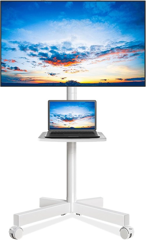 Rfiver Mobile TV Stand - Rolling Floor Stand for 23-60 Inch TVs | Adjustable Shelf & Tilt, White