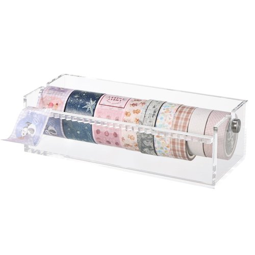 Rainmae Acrylic Washi Tape Dispenser Washi Tape Organizer Sticker Roll Cutter Masking Tape Storage Dispenser,Tape Cutter,Tape Roll Holder for Office Home School (Not Include Tape)