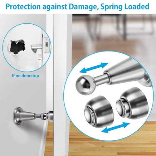 Door Stopper,4 Pack Magnetic Door Stop, Soft-Catch Magnetic Door Catch, Door Hold Open, Stainless Steel, Brushed Satin Nickel Chrome, Hold Your Door Open Softly, Wall Mount, 4 Pack for Wide Doors