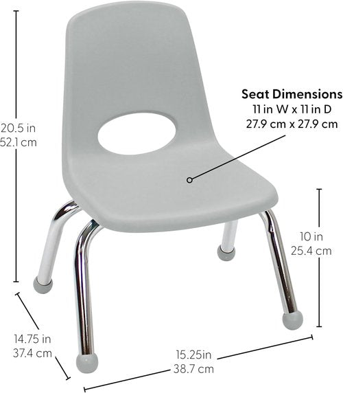 FDP 10 School Stack Chair - Stacking Student Seat with Chromed Steel Legs | Light Gray (6-Pack)