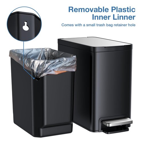 Bscann Bathroom Trash can with Lid,8 Liter/2.1 Gal Small Compact Trash Bin with Removable Inner Bucket,Stainless Steel Garbage Can for Bathroom,Bedroom,Office,Black