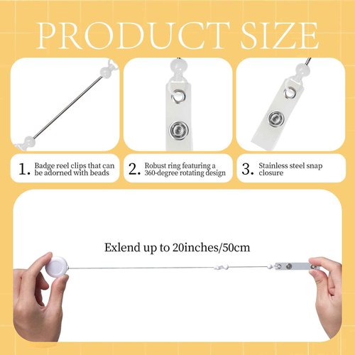 60 Pcs Beadable DIY Badge Holder Set Heavy Duty Retractable Keychain Badge Reel Clips ID Name Badge Clip with Belt Clip Blank Jewelry DIY Gift for Office Worker Doctor Nurse Employee Supplies