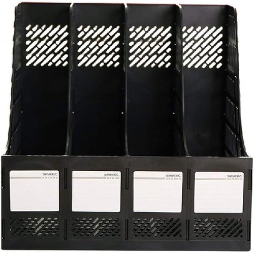 SAYEEC Desktop Magazine Holder - 4-Compartment Vertical File Organizer for Home & Office - Black