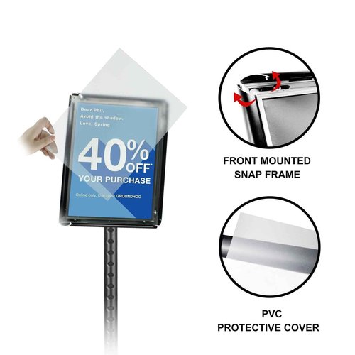 Adjustable Heavy Duty Poster Sign Holder Stand Floor Sign Stand Aluminum Snap Open Frame for 8.5 x 11 inches both Vertical and Horizontal view Displayed Used for Living and Business(Black-2pack)