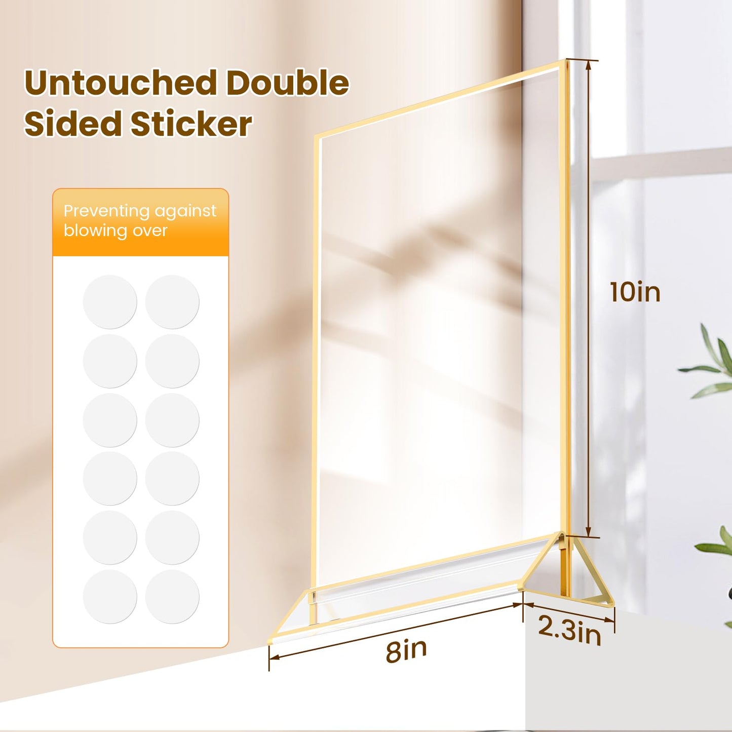 YOAEAILY Gold Frames 8X10 Acrylic Sign Holder Double-Sided Picture Frames for Menu, Wedding Table Number, Christmas Photos With Removable Round Stickers - 6 Pack