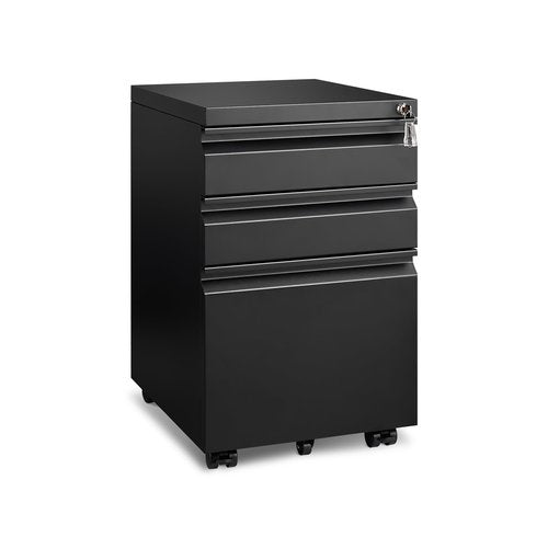 Approgreent 3 Drawer File Cabinet for Home Office, Under Desk Mobile Filing Cabinet with Lock for A4-Size/Letter-Size/Legal-Size, Black (HSEJ-3D)