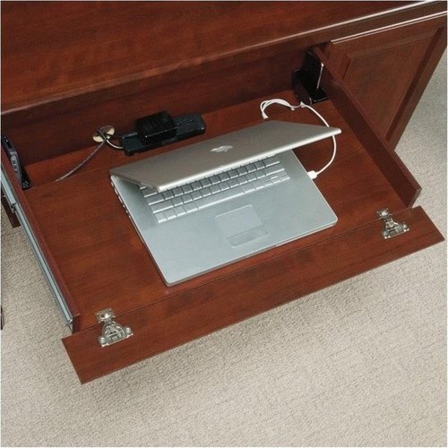 Pemberly Row Traditional Wood Computer Credenza in Classic Cherry