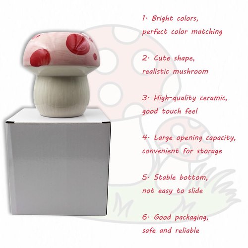 LOTIKOU Mushroom Ceramic Pencil Pen Holder Mushroom Ceramic Makeup Brush Holder for Desk Accessories Pencil Cup Plant Pot Office Home (Pink)