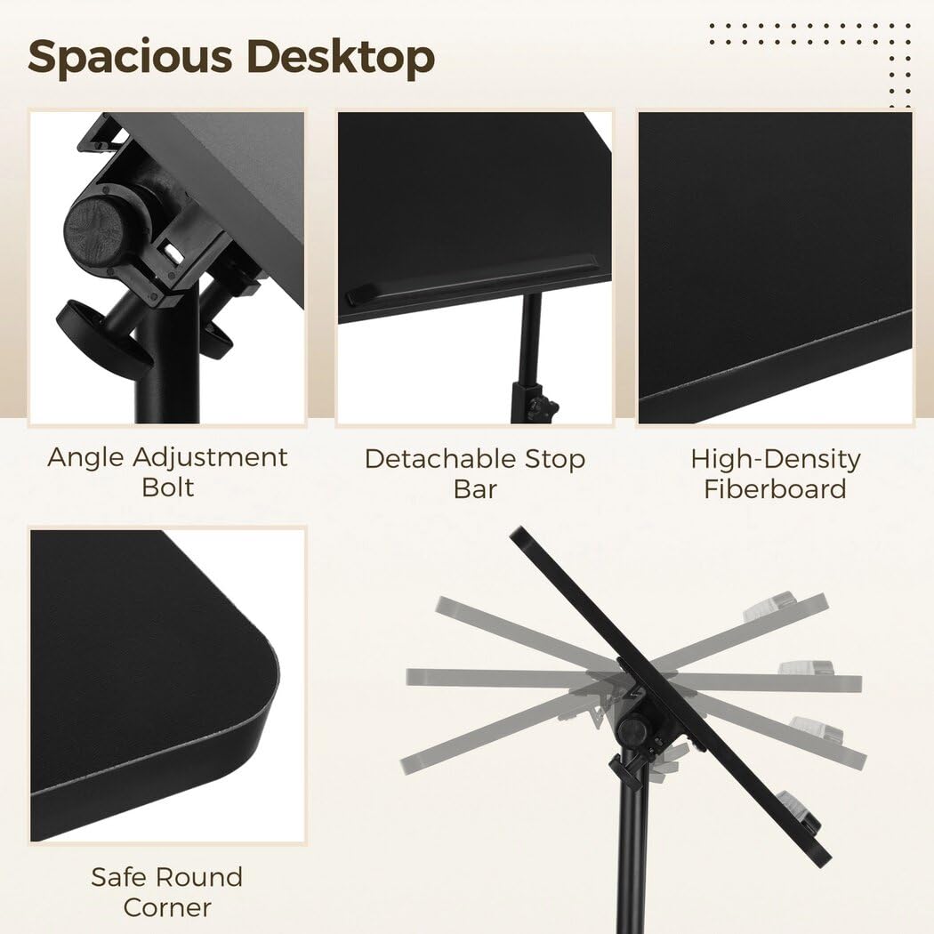 Joyoolife Mobile Podium, Adjustable Standing Desk with Caster Wheels, Adjustable Height 360° Swivel Desktop, Versatile Podium Laptop Desk Stand Up Desk Easel Presentation Lectern (Black)