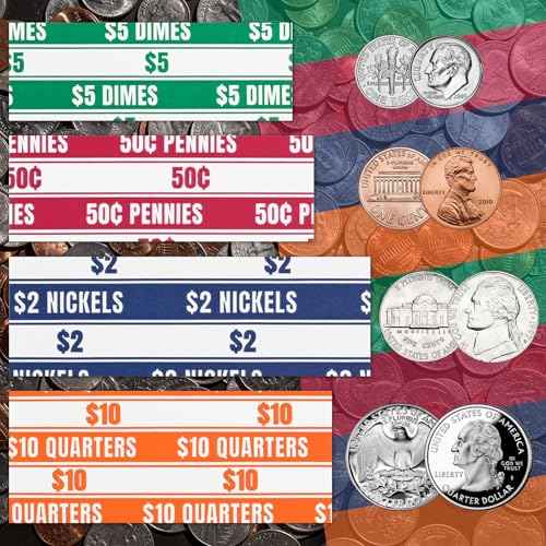 THEBLUETOUCH White Kraft Flat Coin Wrappers - 600 Assorted (200Pennies, 200Quarters, 100Nickels, 100Dimes) - Coin Roll Wrappers for All Coins
