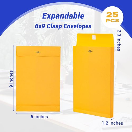 Goefun 6x9 Expanding Clasp Manila Envelopes - Heavy Duty 180 GSM Kraft, 25 Pack for Filing & Mailing