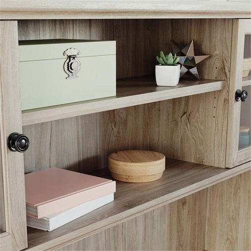 Sauder Hammond Engineered Wood and Tempered Glass Doors Hutch in Chalked Oak