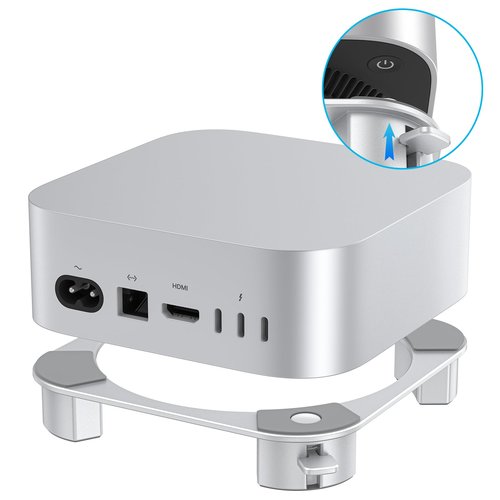 OMOTON Aluminum Stand for Mac mini M4 and M4 Pro, Cooling Desktop Holder Mount, Convenient Access to Power Button, Durable and Sturdy Design, Silver