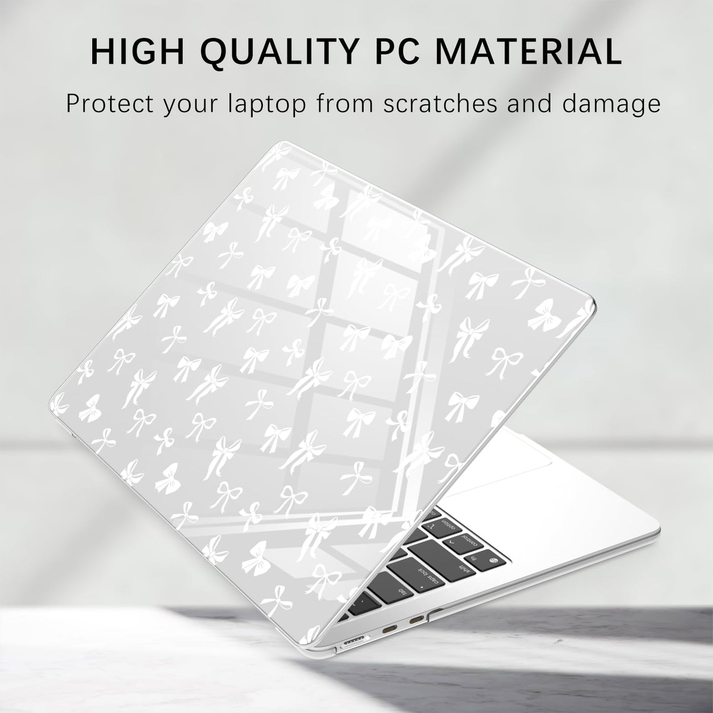 BlHMCASE Compatible with MacBook Air 13.6 inch Case M5 M4 M3 M2 2026-2022 A3449 A3240 A3113 A2681 Release, Cute White Bow Protective Hard Shell Clear Cover for MacBook Air 13