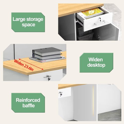 Reception Desk Counter Front Receptionist Desk Retail Room Table Lockable Storage Drawers with Led Light for Office Beauty Salon Cashier AA Left 71inch/180cm
