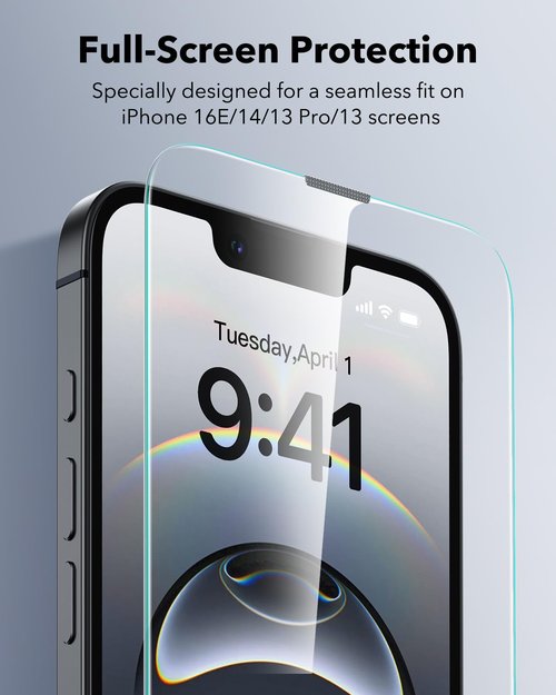 ESR 3 Pack for iPhone 16e/ iPhone 14/ iPhone 13/13 Pro Screen Protector, Military Grade Shatterproof, 9H Hardness, Tempered Glass with UltraFit Tray