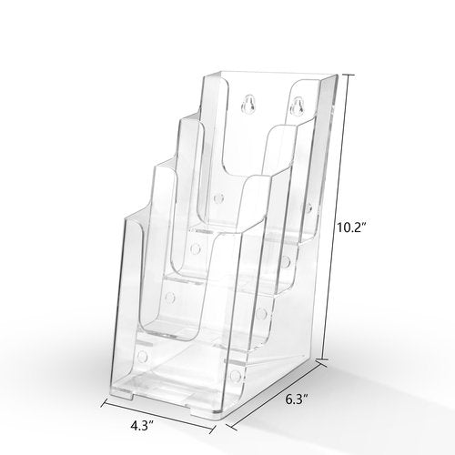 zavekia 3 Pack 4 Tier Acrylic Brochure Holder , 4-Inch Wide Clear Literature Holder Acrylic Pamphlet Holder Brochure Display Stand