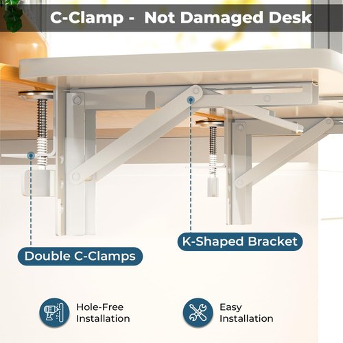 CALASK Desk Extender, 27.16" X 9.45"Large Size Clamp-on Foldable Keyboard Tray, Table Mount for Sit Stand Desks(Wthie)