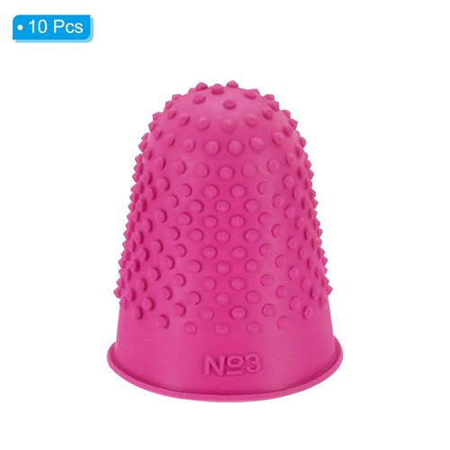 PATIKIL 0.87x1.3 Inch Rubber Finger Tips, 10 Pack Silicone Thumb Fingertip Protector Covers Guard Pads Thimble Grips for Office Counting Sewing, Rose Red XL Size