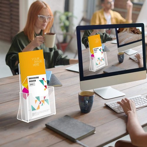 NIUBEE Acrylic Brochure Holder - 50% Thicker Trifold Display Stand for Magazines & Pamphlets | 6 Pack