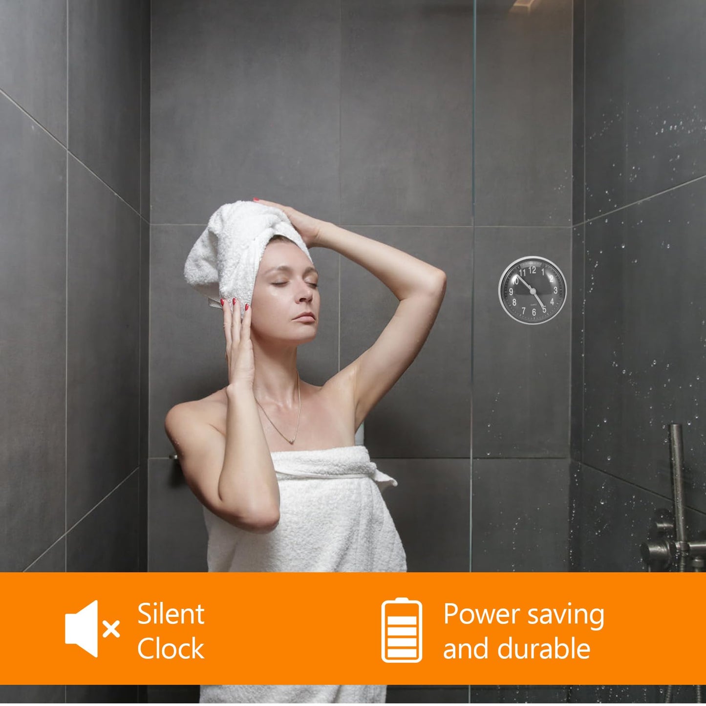 AOZBZ Shower Clock - Waterproof Bathroom Clock with Suction Cup Wall Mount Battery Operated Small Clocks for Bathroom, Toilet, Kitchen (Grey)