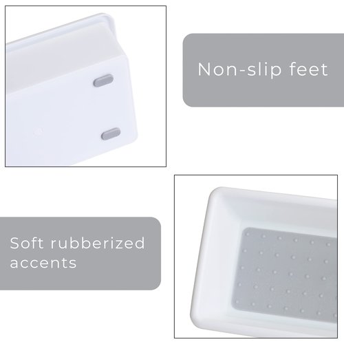 Smart Design Plastic Drawer Organizer - Set of 6-6.75 x 3.75 Inch – Non-Slip Lining and Feet - BPA Free – Utensils, Flatware, Office, Personal Care, or Makeup Storage - Kitchen - White with Gray