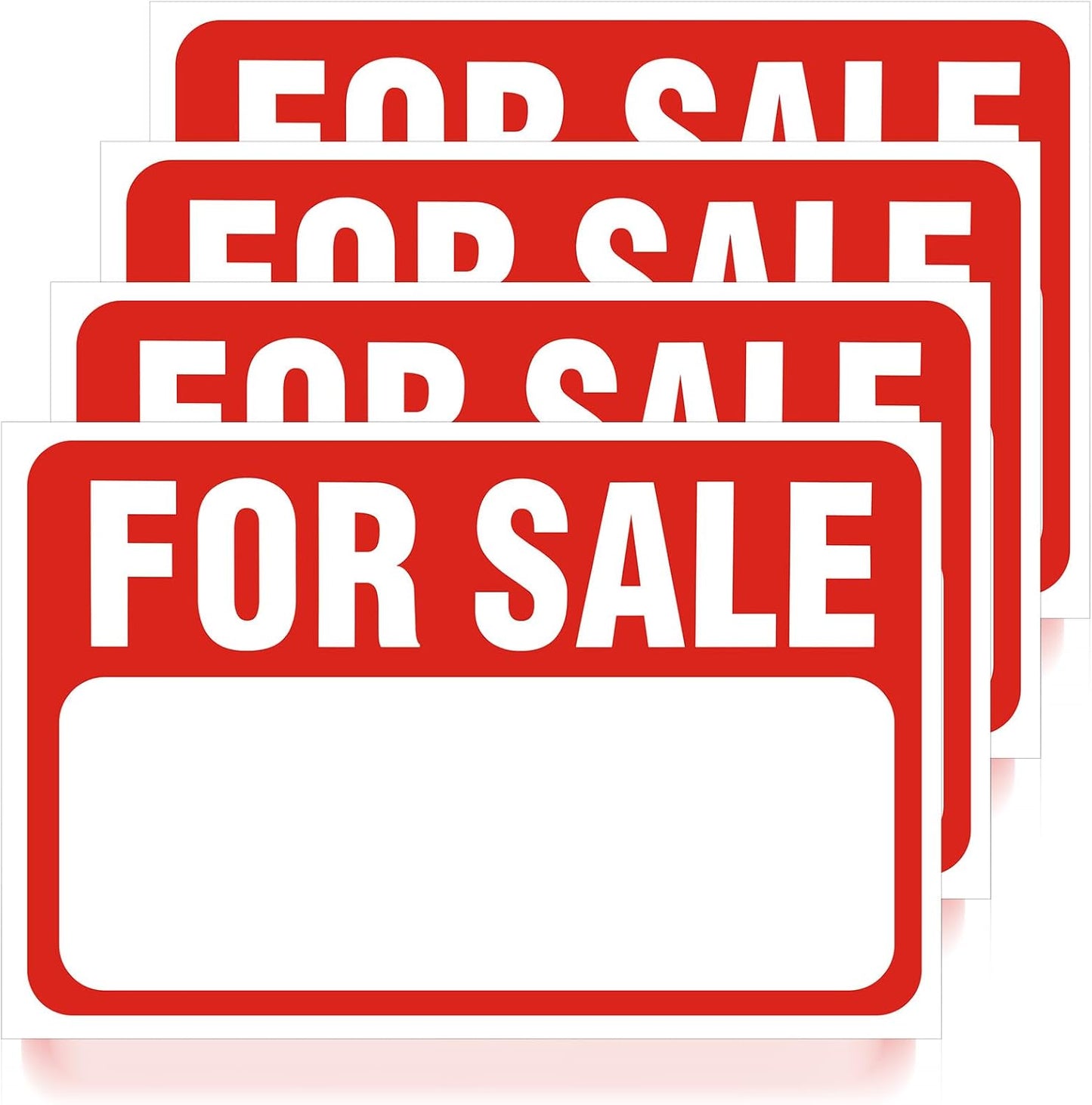 4 Pack Car For Sale Signs - 12"x8" Self-Adhesive PVC Decals for Vehicles, Boats & Garage Doors