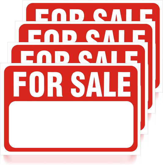 4 Pack Car For Sale Signs - 12"x8" Self-Adhesive PVC Decals for Vehicles, Boats & Garage Doors