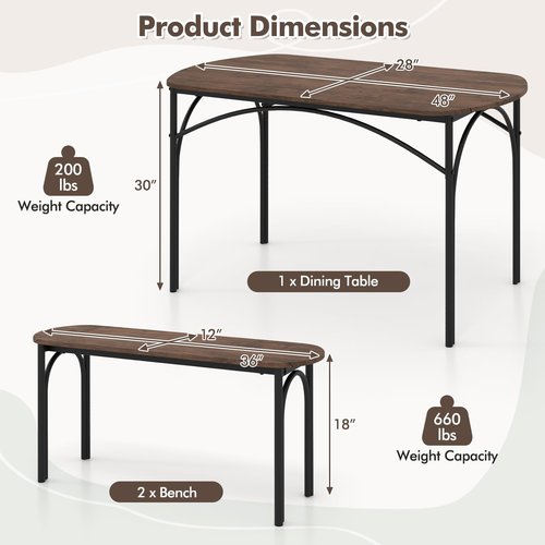 Giantex Dining Table Set for 4, Modern Oval Kitchen Table Set with 2 Benches, Metal Frame, Space Saving Kitchen Table Chairs Set of 4, 3-Piece Dinette Set for Small Space, Breakfast Nook Table Set