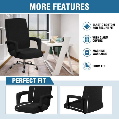 H.VERSAILTEX Stretchable Chair Covers - Removable, Machine Washable, Non-Slip Jacquard | Black, Large