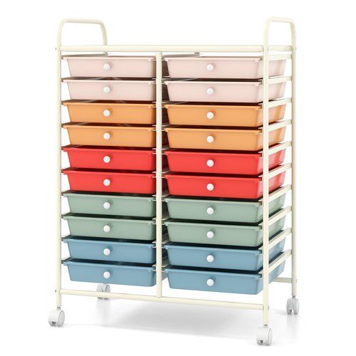 COSTWAY 20-Drawer Rolling Storage Cart, Multipurpose Storage Trolley on Wheels for Home Office, School, Macaron