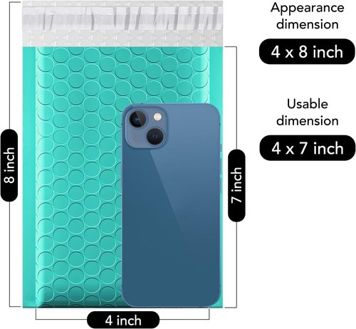 Fuxury Teal Bubble Mailers - Waterproof Self-Seal Padded Envelopes | 4x8" | 4000 Pack for Small Business