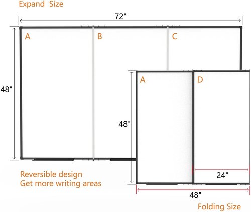 Magnetic Dry Erase Whiteboard by [Brand Name] - Large 72x48 Inches, Foldable with Black Aluminum Frame & 3 Detachable Marker Trays