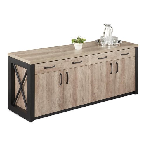 NBF Urban Work Office Credenza with Adjustable Shelves - Modern Buffet Cabinet with Storage - Credenza Storage Cabinet with 4 Drawers - Office Credenza with Gray Laminate (72" W x 21" D)