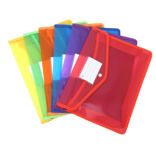 KALLORY 6Pcs Clear Plastic Document Folders with Snap Closure File Envelopes for Receipt Storage Envelopes for School Office Use