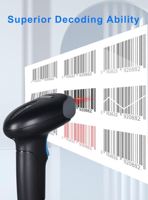 1D 2D QR Barcode Scanner - Wireless Handheld Reader with 2000mAh Battery for Mobile Payments | Ideal for Stores & Warehouses