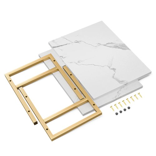 XBurmo 2 Tier Printer Stand, Desktop Printer Stand with Reinforced Metal Frame, Marble White Design Printer Shelf for Home Office, Compact Printer Stand for Desk or Under Desk, Holds Up to 20lbs