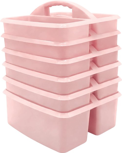 Teacher Created Resources Light Pink Portable Plastic Storage Caddy 6-Pack for Classrooms, Kids Room, and Office Organization, 3 Compartments