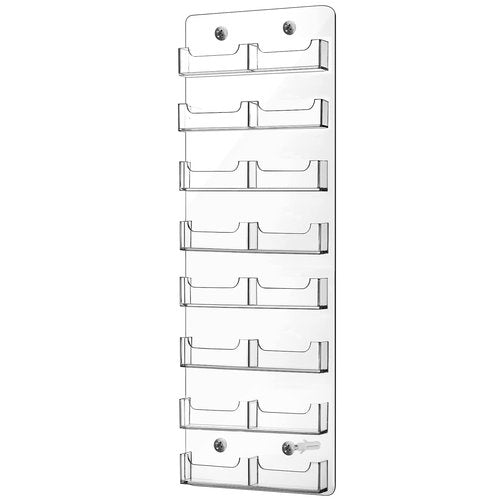 Lincia Acrylic Business Card Holder Wall Mount Clear Sticker Display Rack Multiple Clear Card Organizing Sticker Display Stand Pre Drilled Acrylic Holders(16 Pocket)