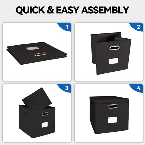 ComfortKeeper 1 Pack Vinyl Record Storage Box with Lid, Holds up to 50 LPs, 12.6"x12.6"x12.6" Durable 600D Polyester Organizer, Sturdy Handles & PVC Label Holder for 12" Records Collection, Black