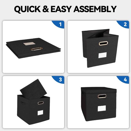 ComfortKeeper 2 Pack Vinyl Record Storage Box with Lid, Holds up to 50 LPs, 12.6"x12.6"x12.6" Durable 600D Polyester Organizer, Sturdy Handles & PVC Label Holder for 12" Records Collection, Black