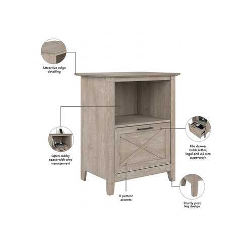 Bush Furniture Key West Lateral File Cabinet with Shelf in Washed Gray
