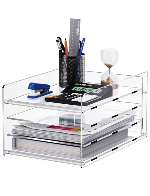 4 Tier Acrylic Paper Organizer for Desk, Paper File Tray Organizer Storage, Office Paper Organizer, Clear